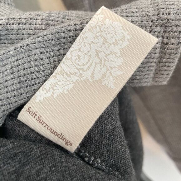 Soft Surroundings Sydney Shirt S Gray Waffle Tab Sleeves Cotton Top Button Down - Picture 12 of 12